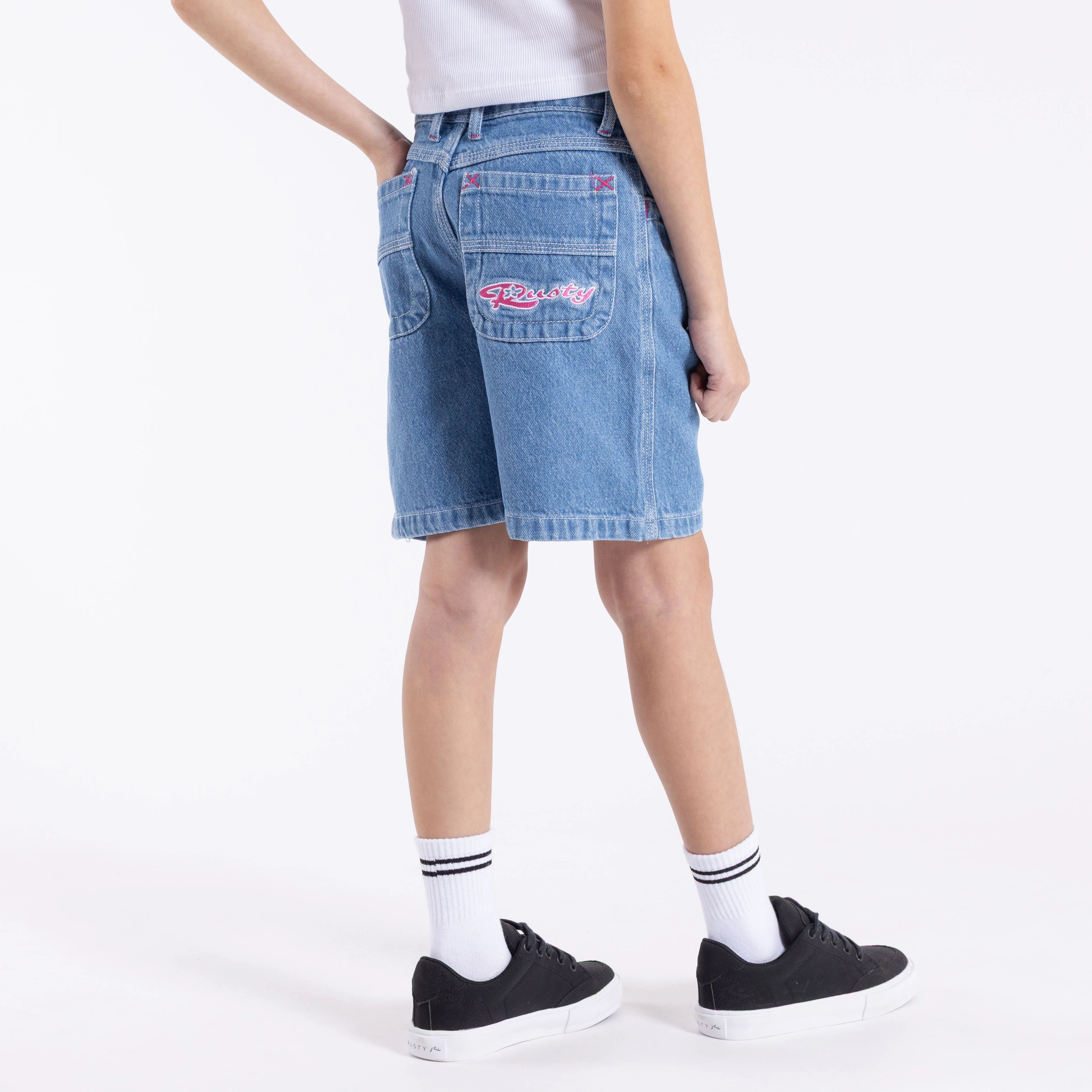 Bermuda Rusty Flip Girl Wide Denim Jort Girls Blue - Image 5