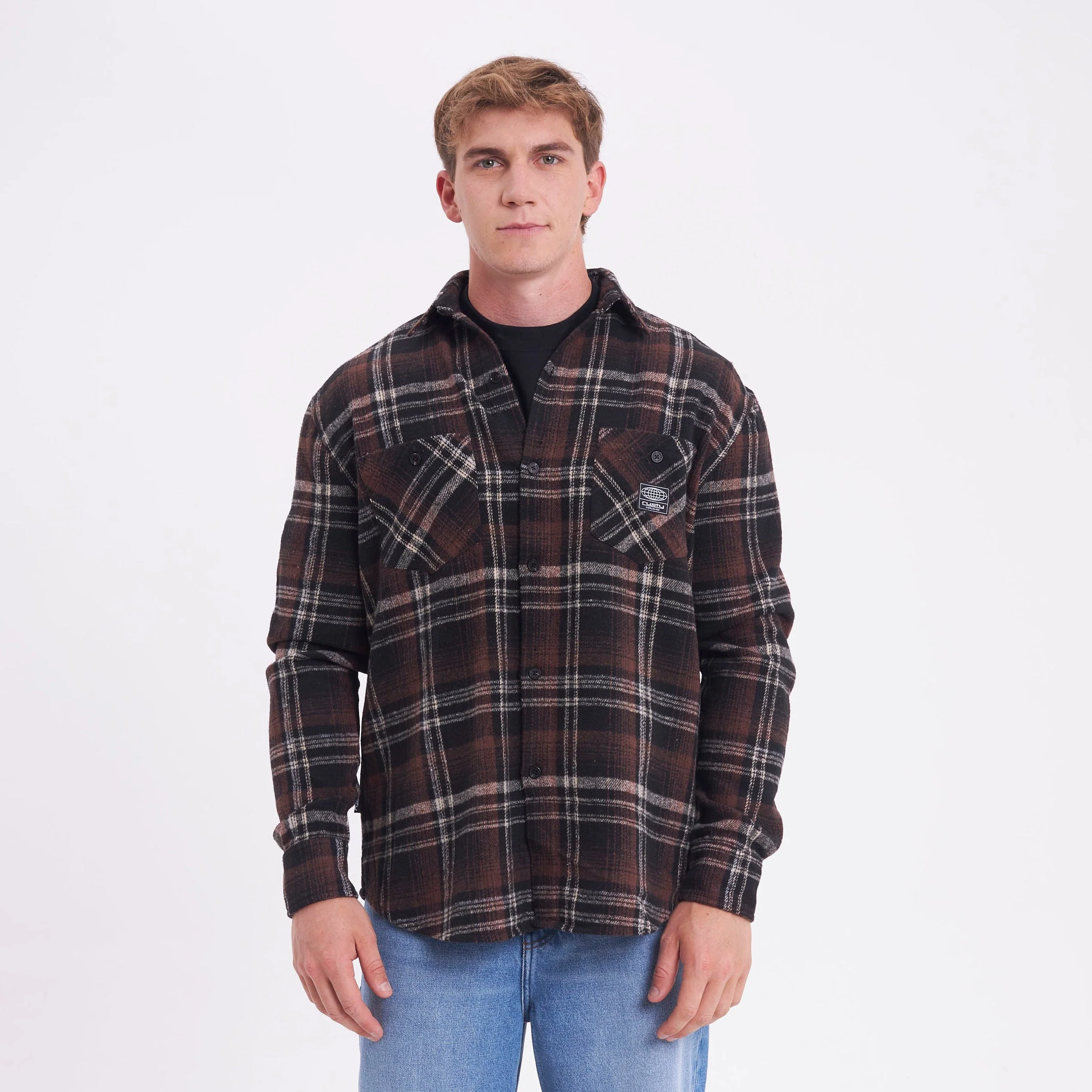Camisa Ml Rusty Fade Away Flannel Long Sleeve Shirt Brown - Image 3
