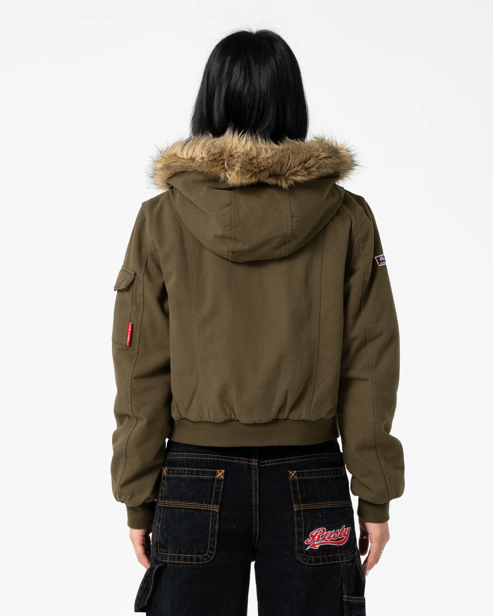 Campera Abrigo Rusty Ultra Furry Bomber Jacket Army Green - Image 7