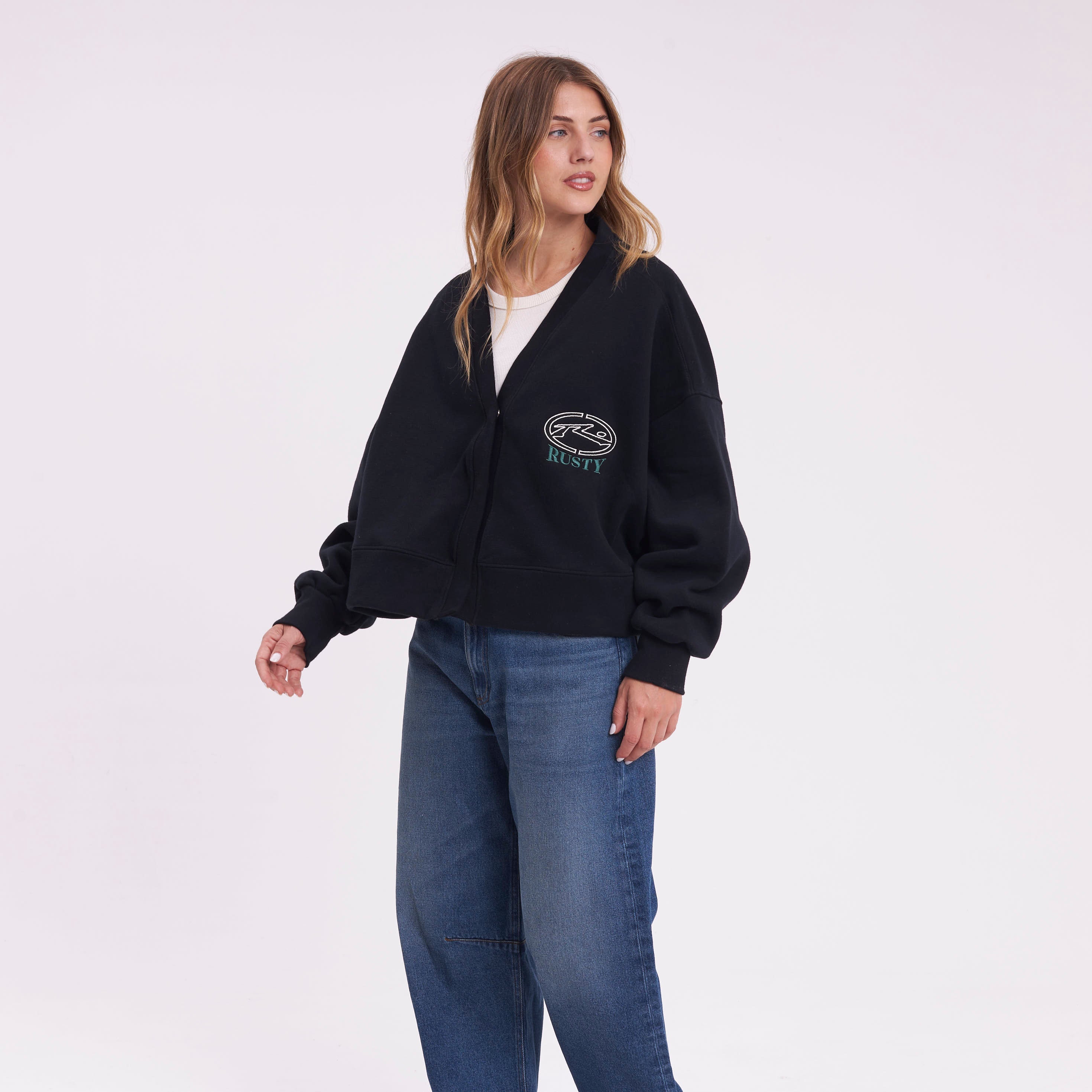 Campera Canguro Rusty Atomic Fleece Cardigan Ld Black - Image 3