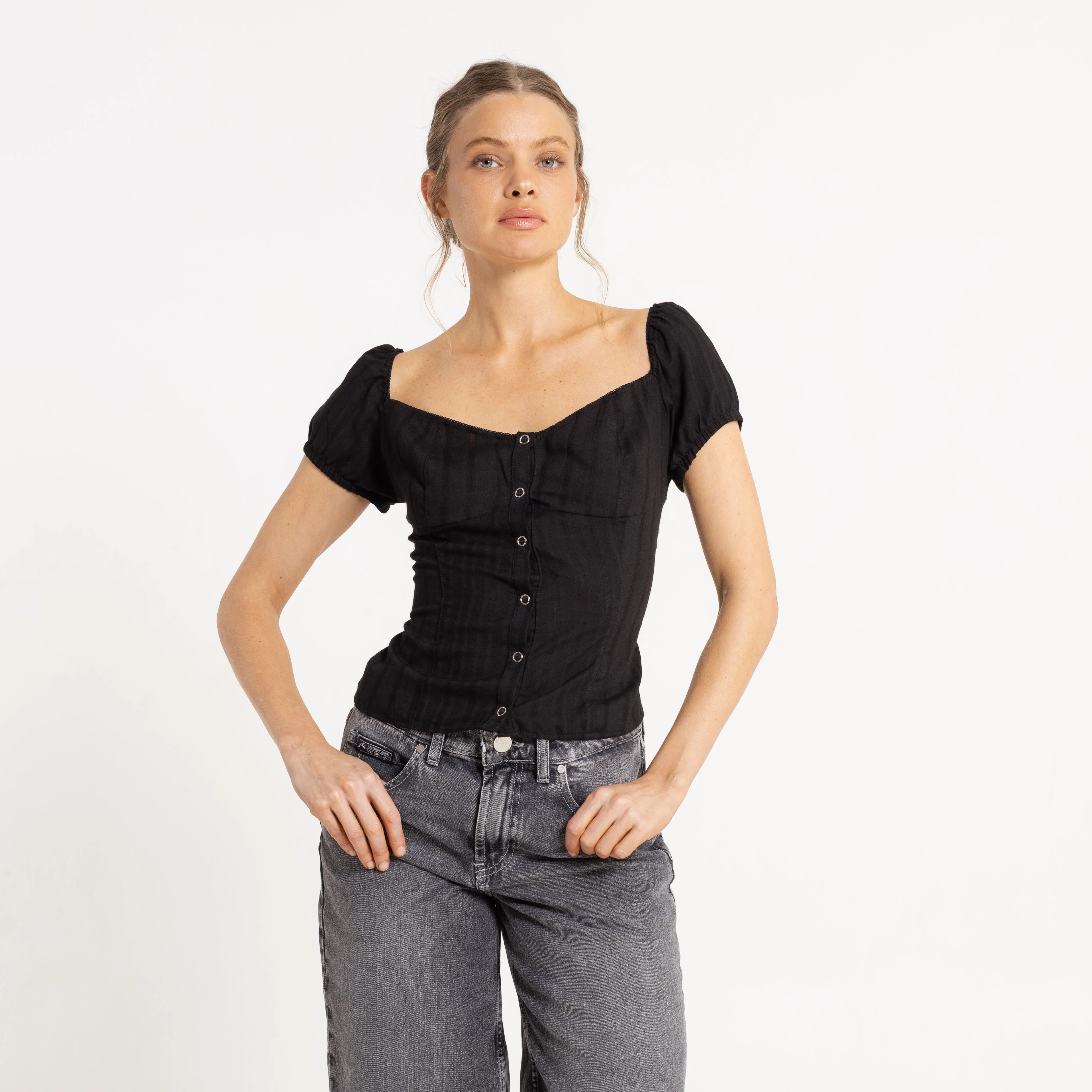 Fashion Top Rusty Sandy Button Up Top Ld Black - Image 2